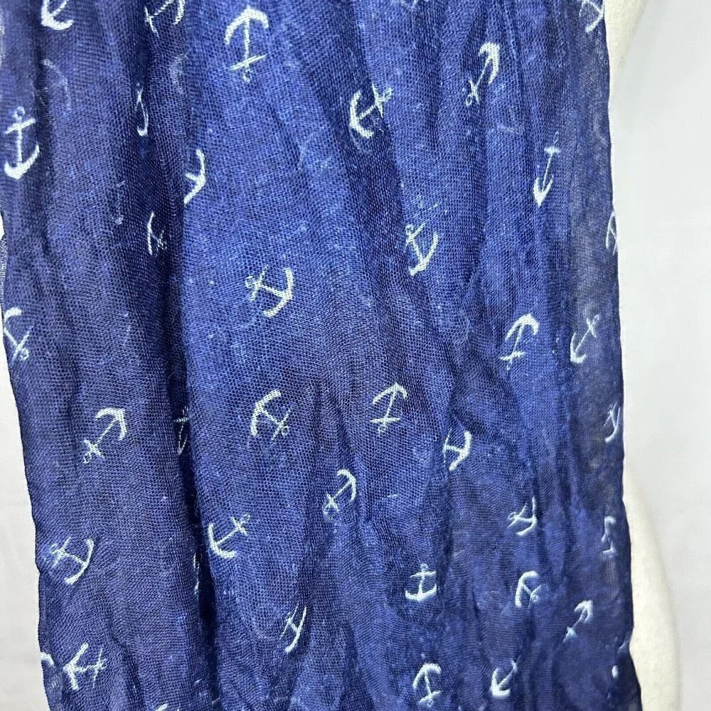 Nautical Marine Anchor Pattern Print Scarf Semi-Sheer Approximately 70x20